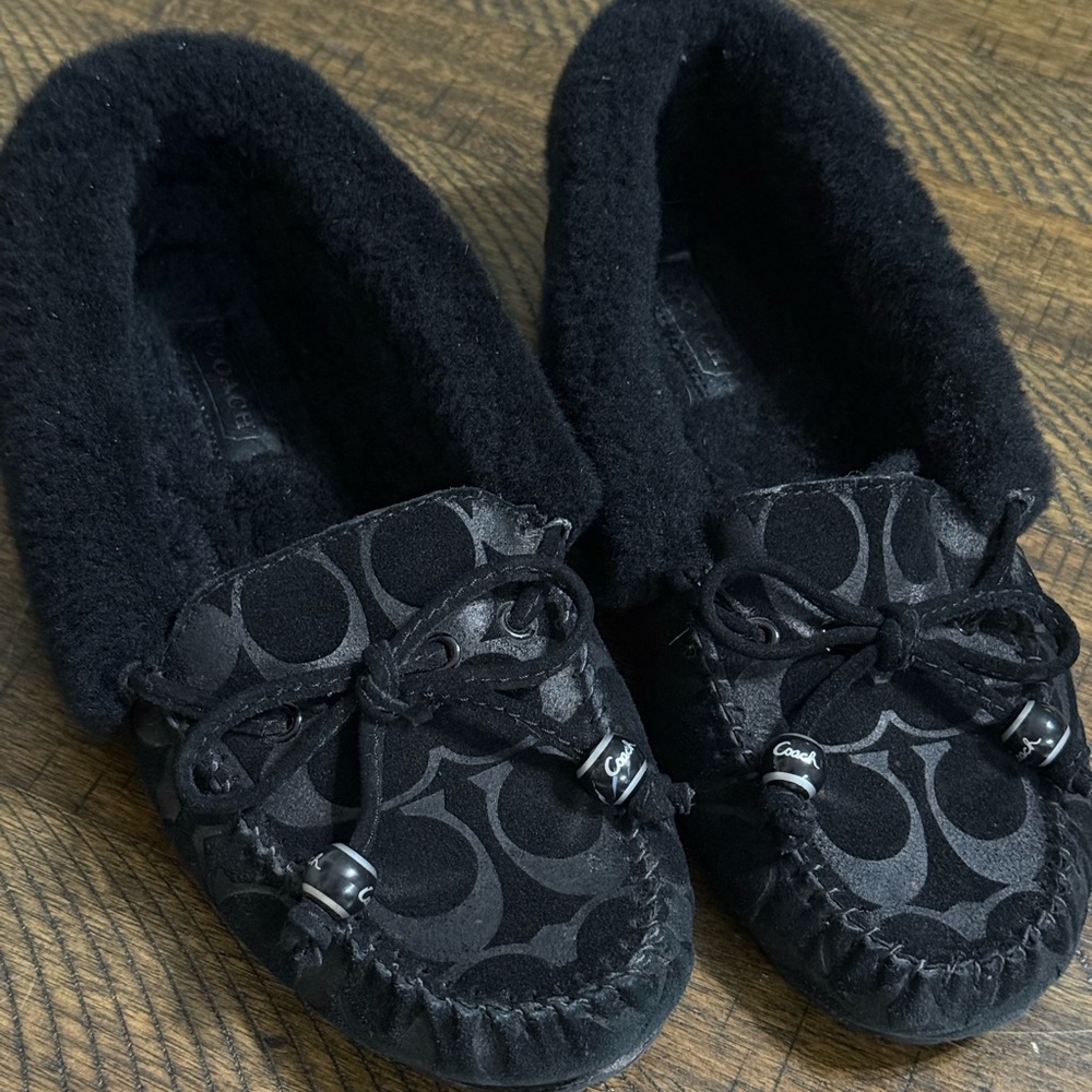 Coach Black Signature Moccasin Slippers